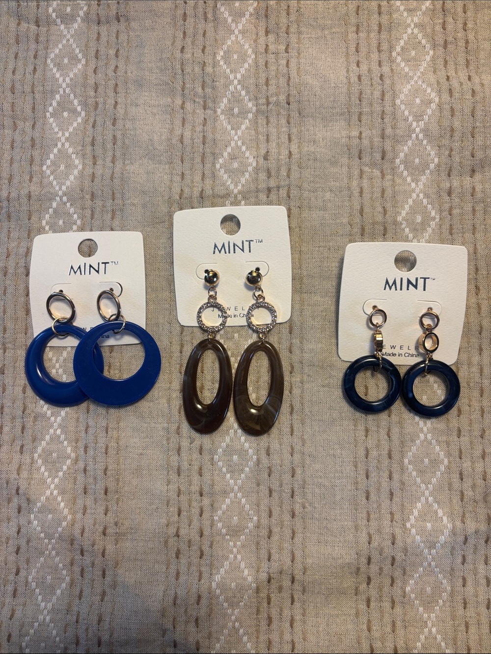 Mint Blue and Navy Resin Hoop Earrings Set - Trio